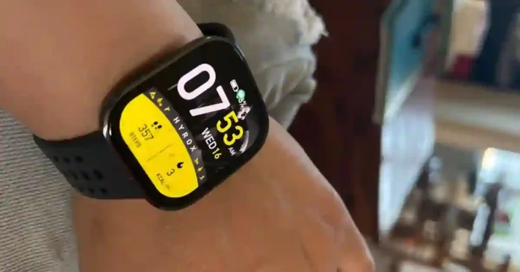 Amazfit Bip 6 screen displaying a bright, colorful watch face