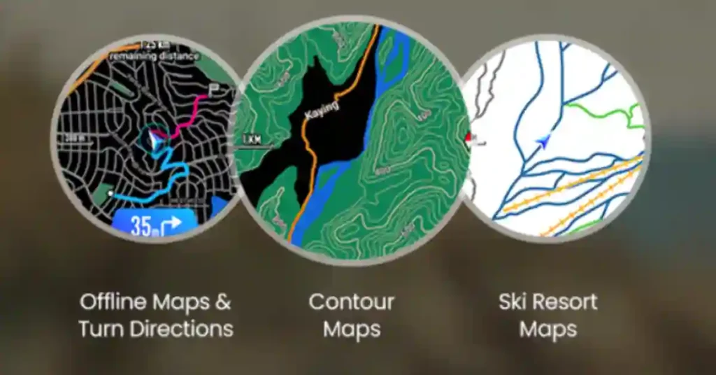 Amazfit T-Rex Ultra smartwatch showing offline map navigation feature in remote outdoor location