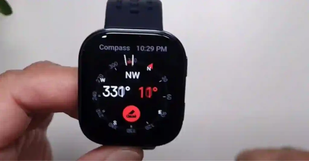 Amazfit Bip 6 being used for navigation outdoors with compass screen