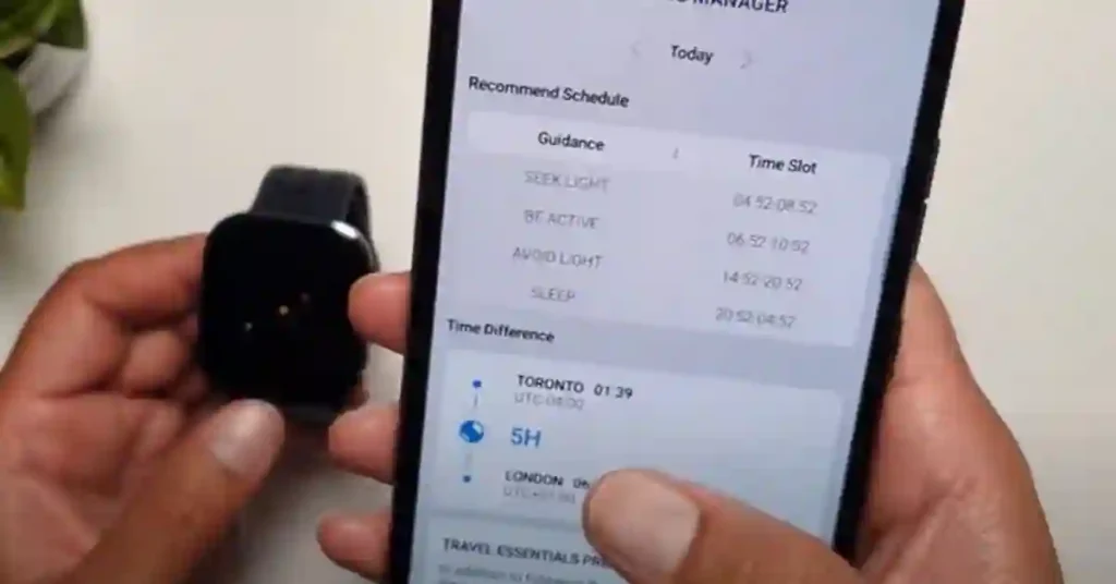 Amazfit Bip 6 (left) compared to Amazfit Balance (right) showing different Zepflow 2.0 visual effects.