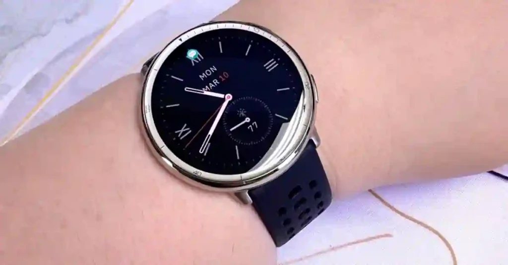 The Amazfit Active 2 smartwatch with a silicone band, showcasing its stainless steel bezel and bright display.