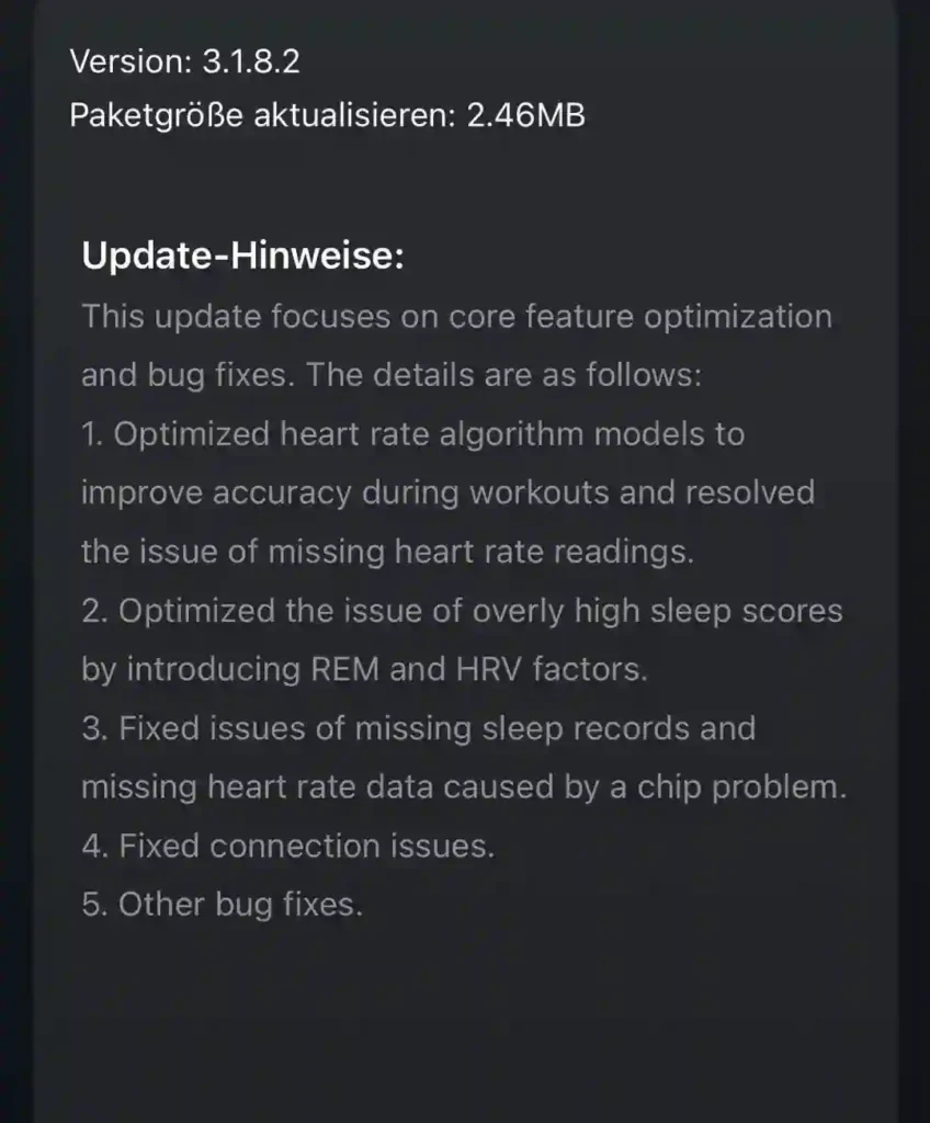 Amazfit Helio Strap showing improved heart rate tracking after firmware update 3.1.8.2