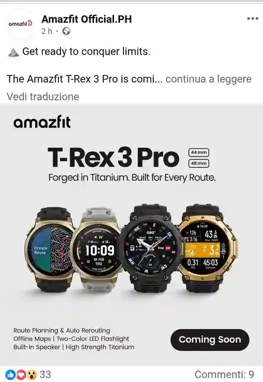 Official Amazfit Philippines teaser for the upcoming T-Rex 3 Pro smartwatch, showing rugged design and premium upgrades.
