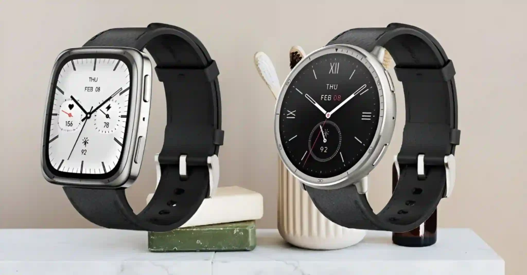 Side-by-side image of Amazfit Active 2 round and square models showing display size and shape differences