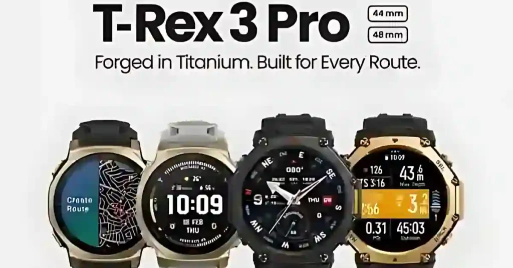 Amazfit T-Rex 3 Pro outdoor smartwatch coming soon with titanium build, dual-color flashlight, and offline maps.