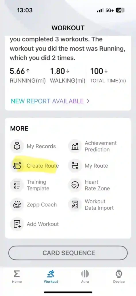 Zepp Health app displaying Send to Device option to sync planned routes with Amazfit watch