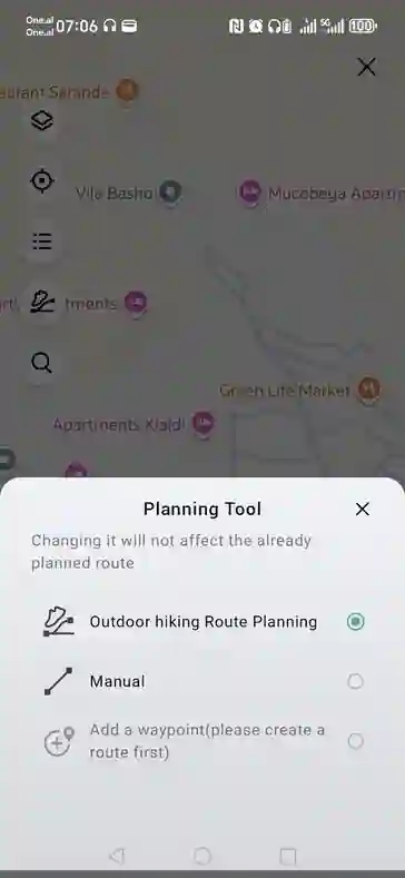 Zepp app displaying custom running route with distance and elevation on Android smartwatch