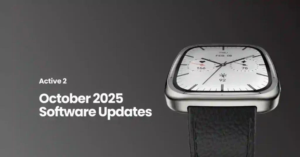 Amazfit Active 2 Update v6.3.10.4: Pro Metrics, Screenshots & HIIT Amazfit Active 2 Firmware Update 6.3.10.4 displaying new firmware features including running metrics, workout modes, and heart rate sensor icons