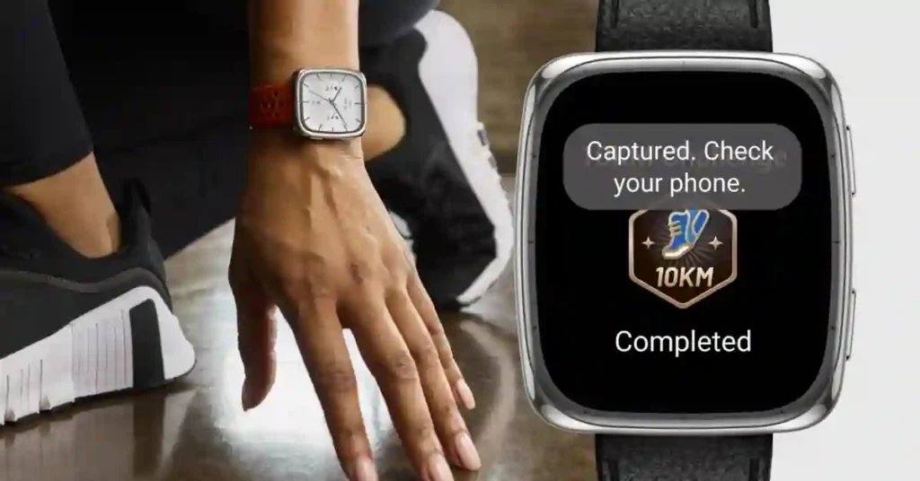 User pressing both buttons on Amazfit Active 2 to capture a screenshot, showcasing improved button responsiveness during workouts