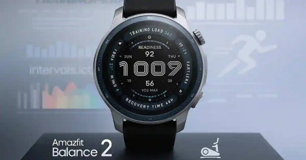 Amazfit Balance 2 smartwatch display showing a TrainingPeaks structured workout or synchronization screen.
