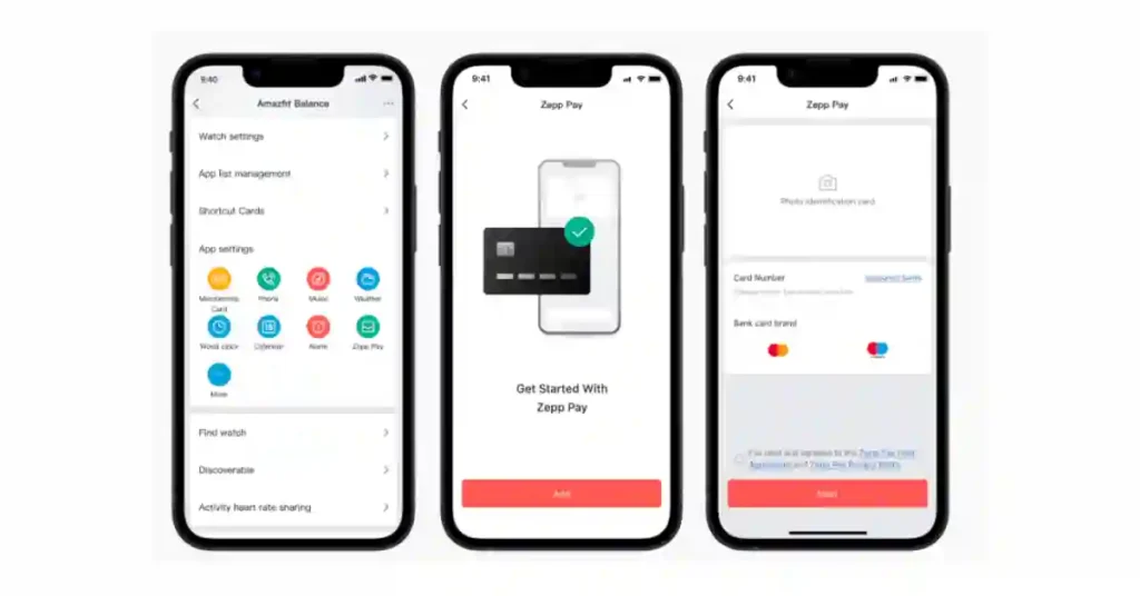 Step-by-step guide Which Amazfit Watches Have NFC Payment showing how to add Mastercard to Zepp Pay for Amazfit NFC payments