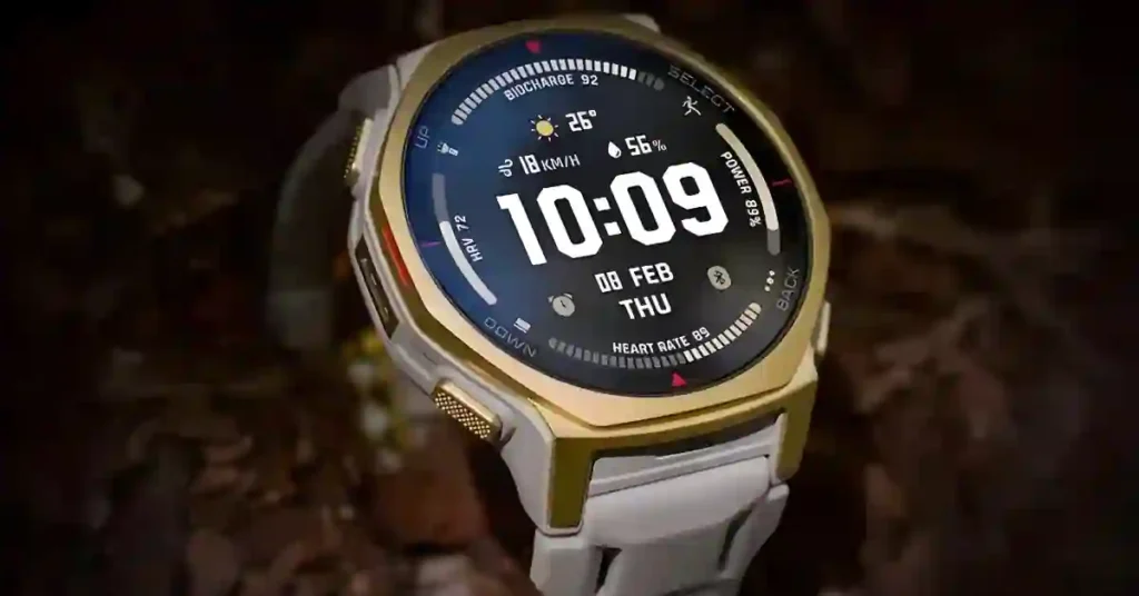 Amazfit T-Rex 3 Pro Firmware Update — What’s New and Why it Matters Close-up of the new smaller 44mm Amazfit T-Rex 3 Pro in Black Gold next to the original 48mm model, highlighting the size difference for slimmer wrists.