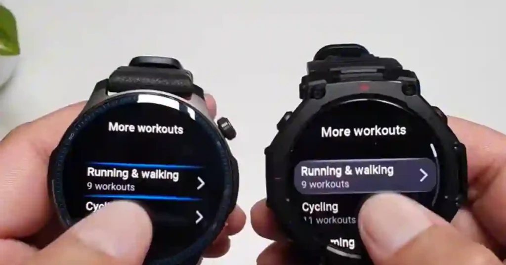 Both smartwatches displaying heart rate, step count, sleep tracking, and sports modes on screen