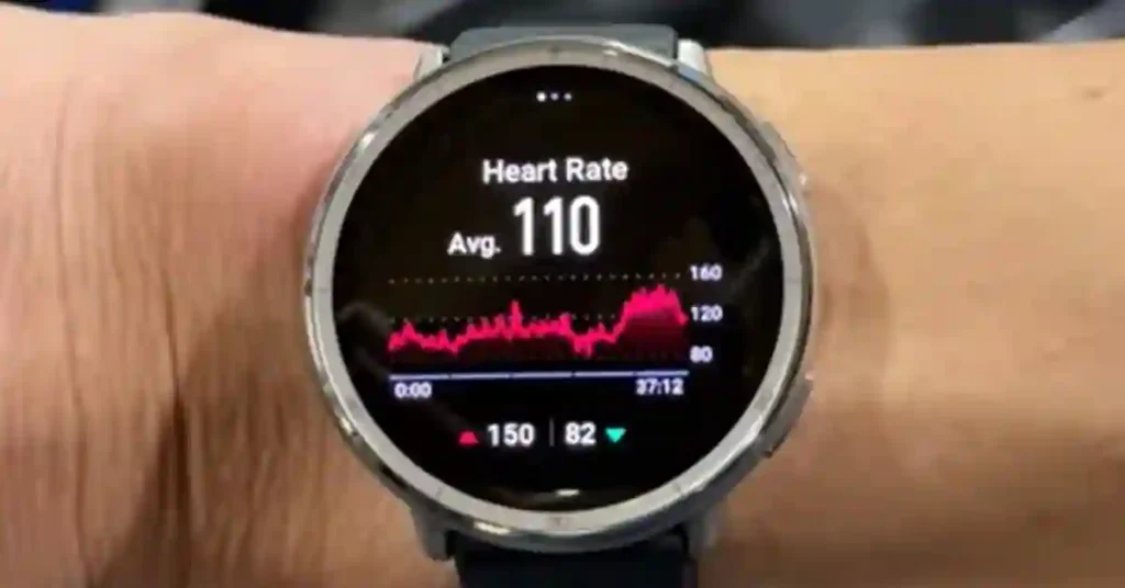 Amazfit Active 2 measuring heart rate with green optical sensor lights on the back