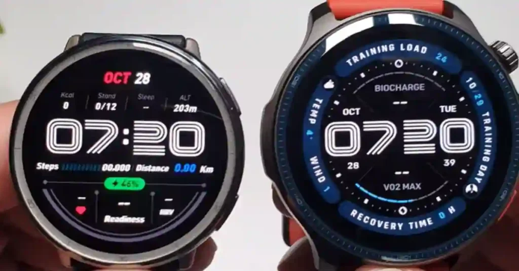 Side-by-side view of Amazfit Active 2 and Balance 2 showing pros and cons icons for comparison summary