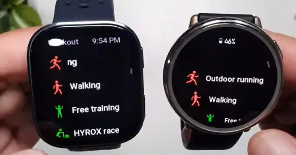 Amazfit Active 2 and Bip 6 displaying workout modes and fitness tracking options on their screens