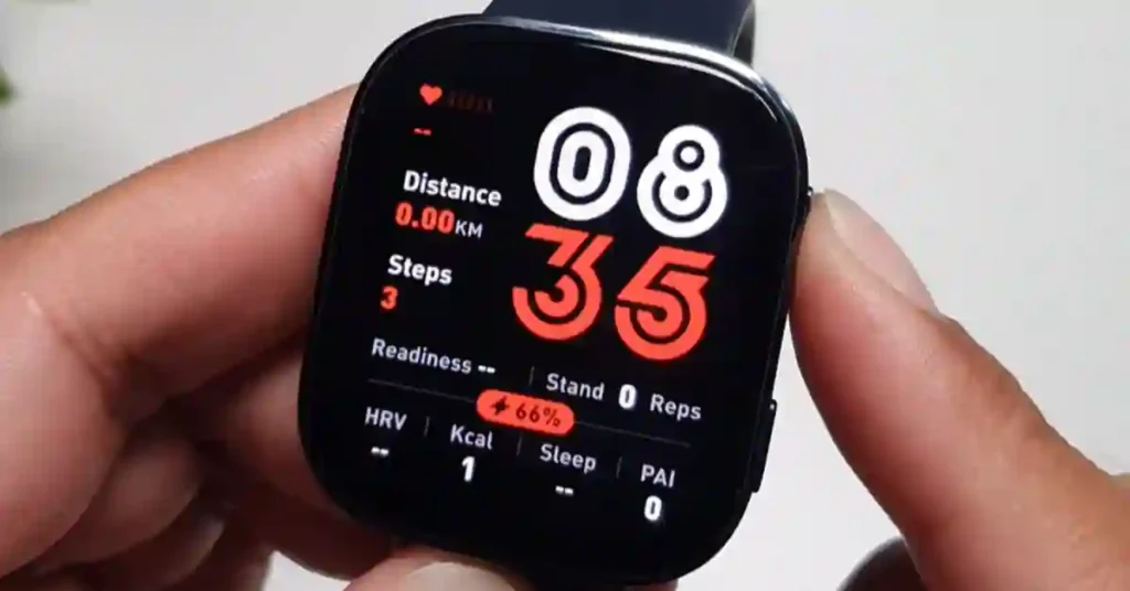 Amazfit Bip 6 smartwatch showing durable body and silicone strap for everyday wear.