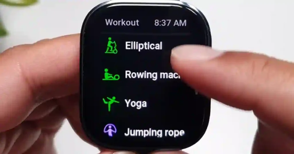 Amazfit Bip 6 smartwatch tracking heart rate, steps, and workout metrics.