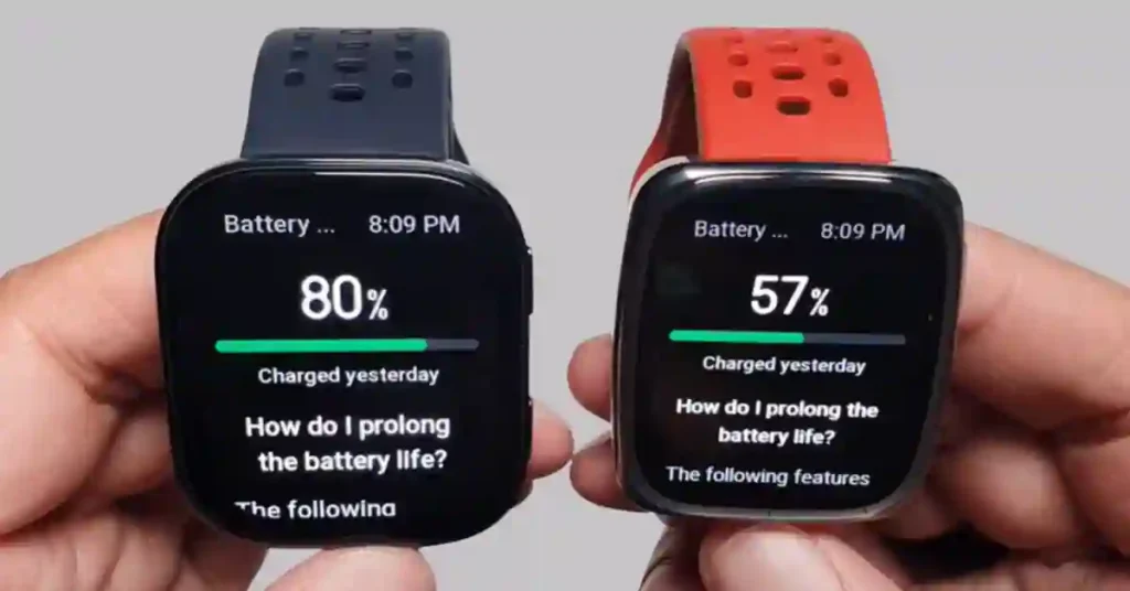 Battery life chart comparing Amazfit Bip 6 and Active 2 Square in daily use