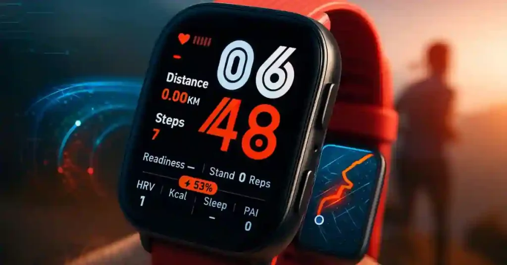 Amazfit Bip 7 features like dual-band GPS, AMOLED display, and onboard music