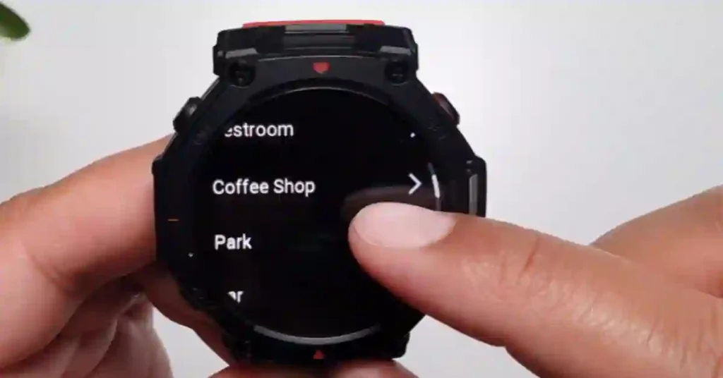User tapping a location on the Amazfit T-Rex 3 Pro map to start navigation