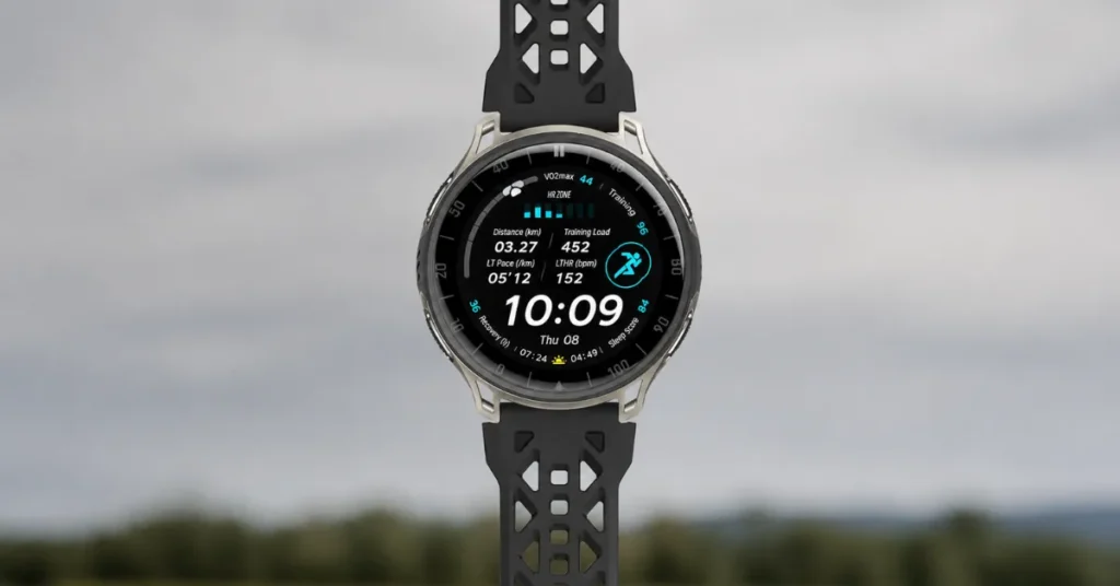 Amazfit Cheetah 2 Pro running watch with titanium case and black strap