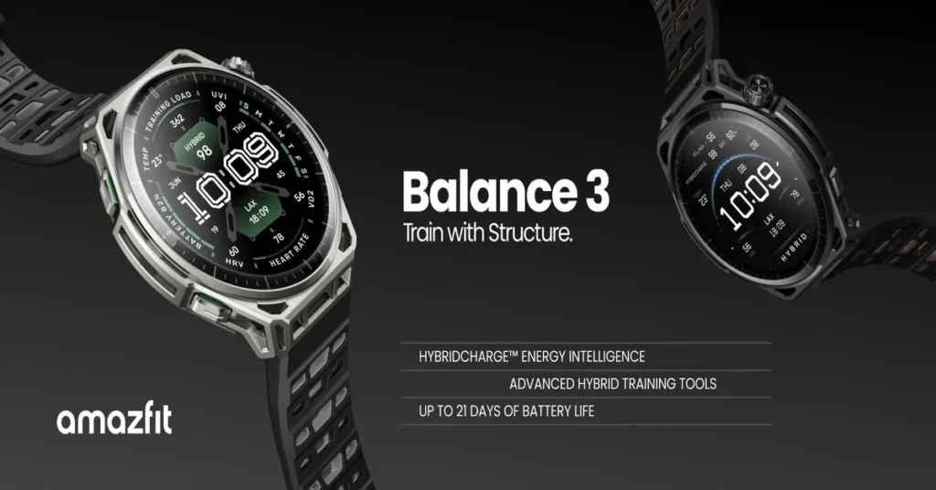 Amazfit Balance 3 Titanium vs Stainless Steel: What Changes for $80 More? Amazfit Balance 3 Titanium and stainless steel smartwatches side by side